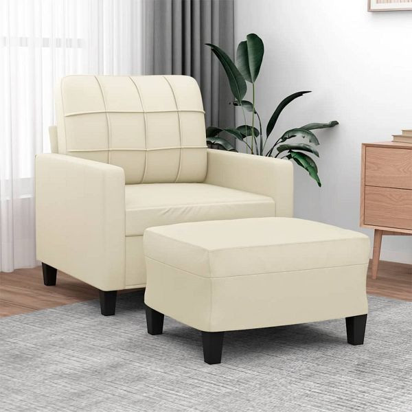 vidaXL Sessel mit Hocker Creme 60 cm Kunstleder, 3201010