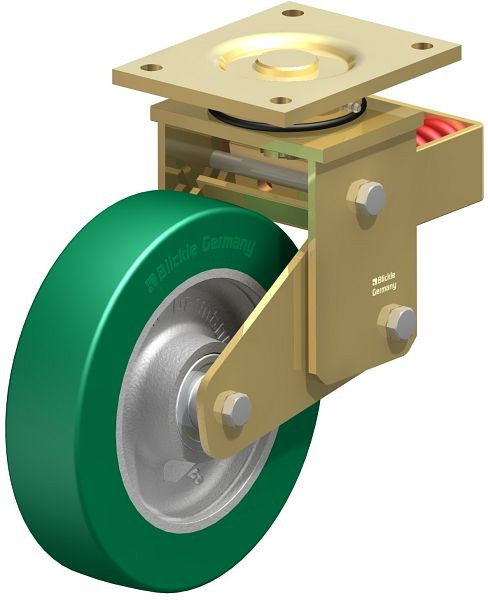 Blickle LSFN-GST 250K Stahlgeschweißte Schwerlast-Lenkrolle mit Stahlfeder, Blickle Softhane®, Grün, 755367