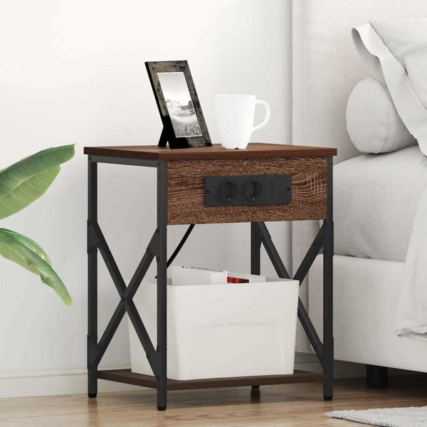 vidaXL Nachttisch mit Ladestation 2 pcs Braune Eiche 41 x 31 x 51 cm, 859514
