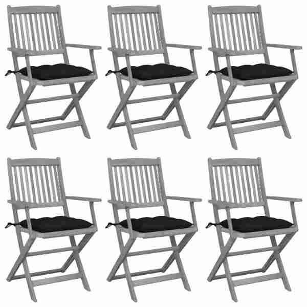 vidaXL Klappbare Gartenstühle 6 Stück mit Kissen Massivholz Akazie, 3065429