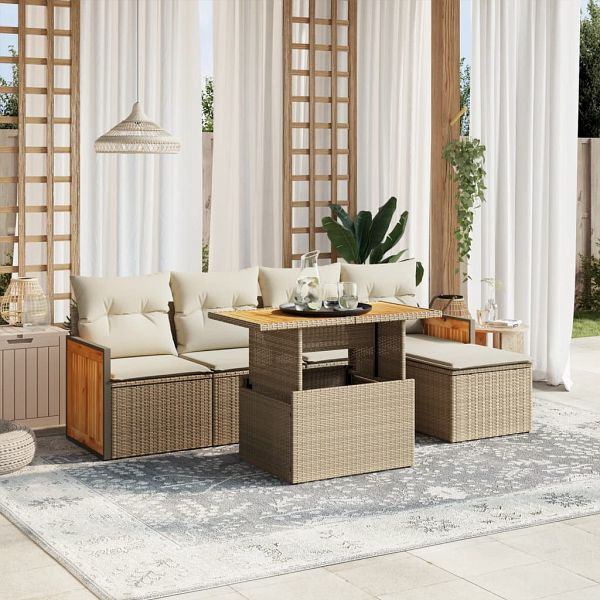 vidaXL 6-teilig Garten-Sofagarnitur mit Kissen Beige Poly Rattan, 3273935