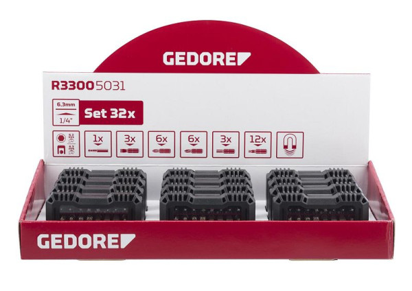GEDORE red Display 12xBit-Box 1/4" SL+PH+PZ+TX 32-teilig, 3301875