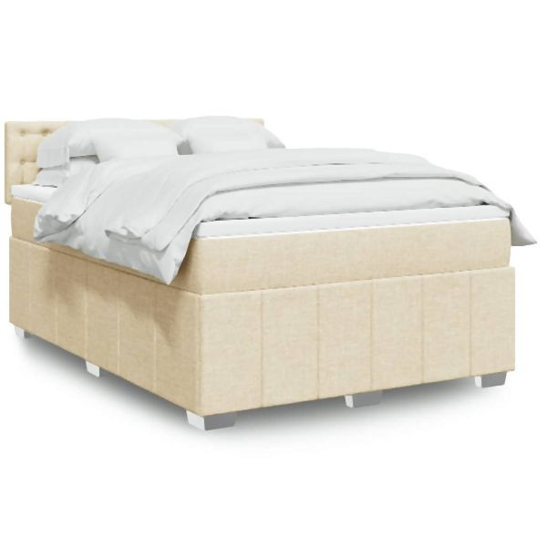 vidaXL Boxspringbett mit Matratze Creme 160x200 cm Stoff, 3289438