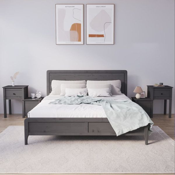 vidaXL Nachttische 2 Stück Grau 79,5x38x65,5 cm Massivholz Kiefer, 814544