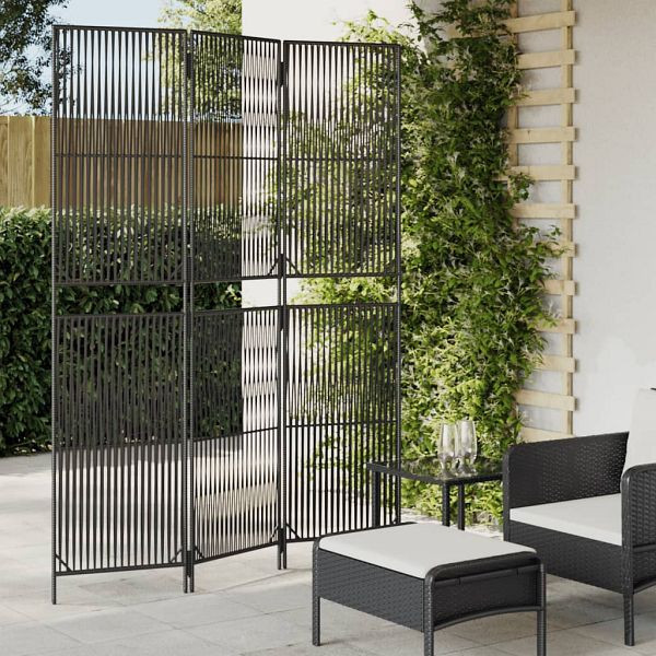 vidaXL Paravent 3-tlg. Schwarz Poly Rattan, beschichteter Stahl, 365388
