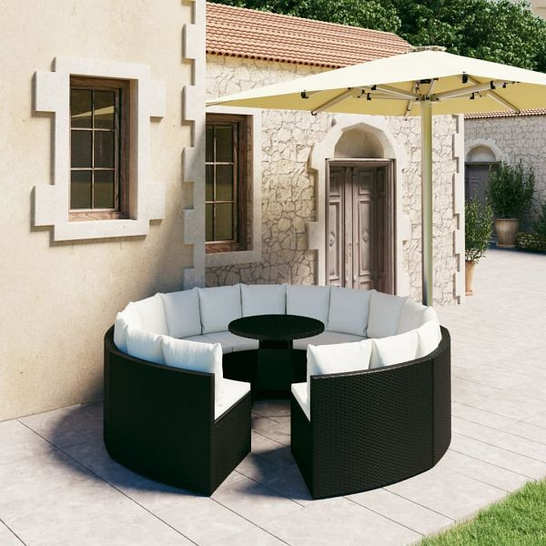 vidaXL 9-tlg. Garten-Sofagarnitur mit Auflagen Poly Rattan Schwarz, 3064897