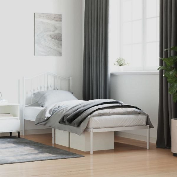 vidaXL Bettgestell mit Kopfteil Metall Weiß 90x190 cm, 373830