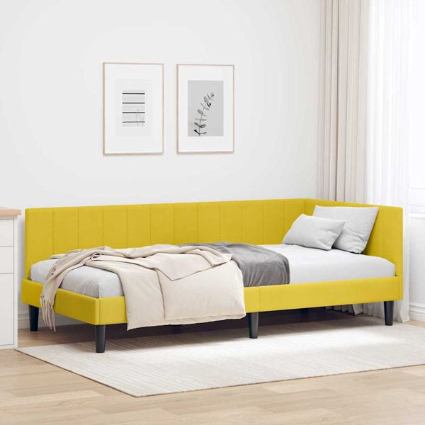 vidaXL Eckbettgestell mit Kopfteil Gelb 100 x 200 cm Samt, 42016364