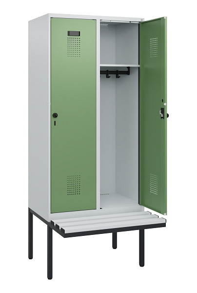 C+P Spind Evolo PLUS, 2 Abteile, 1950x800x815mm, 7035/6011, Drehriegel, Sitzfläche Kunststoff, 0490405-22 S10064