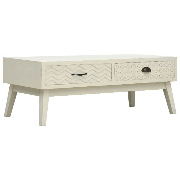 vidaXL Couchtisch mit 2 Schubladen Schnitzerei Grau 110x50x40 cm Holz, 285751