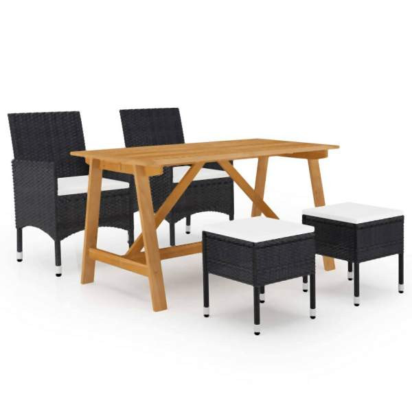 vidaXL 5-tlg. Garten-Essgruppe Schwarz, Massivholz, 3068743