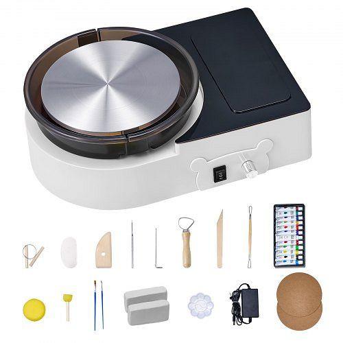 VEVOR Mini Töpferscheibe 158 mm Teller, einstellbare Geschwindigkeit, inkl. Tonwerkzeuge, für Heimwerken Töpferkurse, Weiß, ETLPJFXBSWJBCWB9P001V2