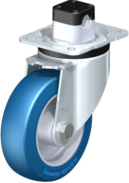 Blickle LK-ALBS 125K-1-CS11 Stahlblech-Lenkrolle, schwere Ausführung, mit Anschraubplatte & Zentralfeststeller, Blickle Besthane® Soft, Blau, 752065