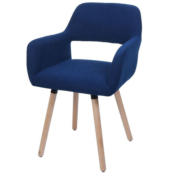 Mendler Esszimmerstuhl HWC-A50 II, Stuhl Küchenstuhl Polsterstuhl, Holz Stoff/Textil Cord (400g/m²) FSC®, blau, 108882