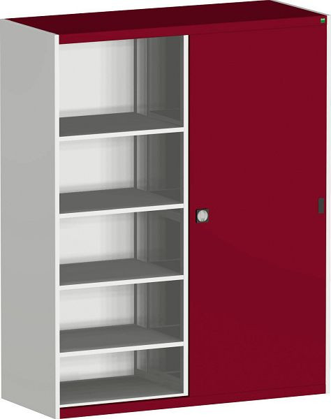 bott cubio Schiebetürenschrank bestückt mit Trennwand, 6 Fachböden BxTxH: 1600 x 650 x 2000 mm, RAL 7035/3004, 40023009.24V