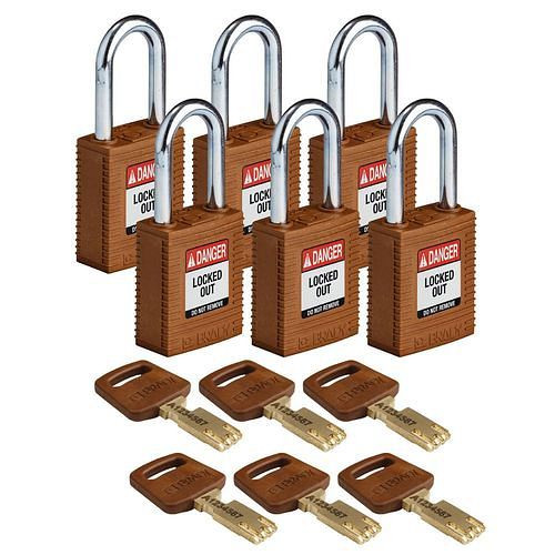 Brady Vorhängeschlösser SafeKey aus Nylon, funkenfreies Gehäuse, VE: 6 Stück, braun, 309087
