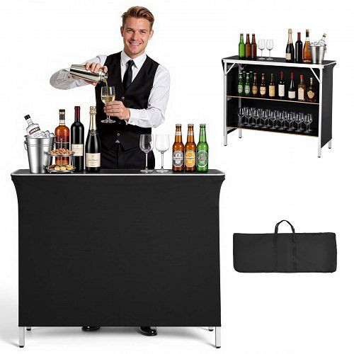 VEVOR Klappbare Messetheke 1100x385x885 mm mit Tragetasche & 2 Regalböden, Mobile Barstation für Events & Messen, BXSBTZZDZJDC2X71M001V0