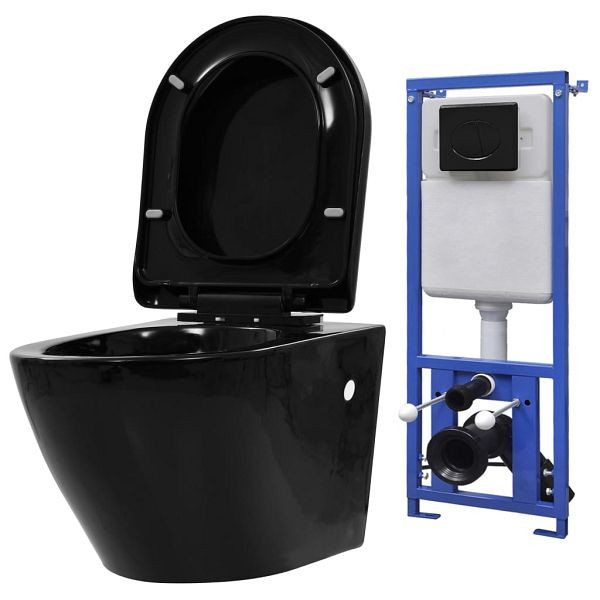 vidaXL Hänge-Toilette mit Unterputzspülkasten Keramik Schwarz, 3054478