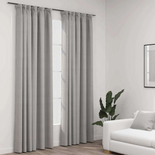 vidaXL Verdunkelungsvorhänge Haken Leinenoptik 2 Stück Grau 140x225 cm, 321173