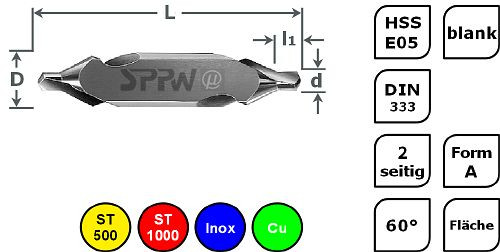 SPPW Zentrierbohrer HSS-E05 DIN333 A Fläche - 8,00x20,0, 1232900800