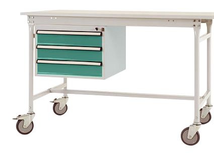 Manuflex Gehäuse-Unterbau mobil, Nutzhöhe 3 Schubfächer mm mit graugrün HF 0001, für Tischtiefe 800 mm, graugrün, ZB4632.0001