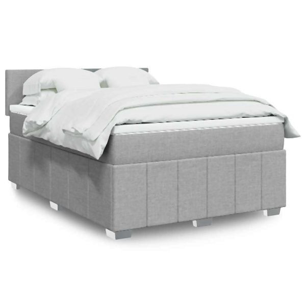 vidaXL Boxspringbett mit Matratze Hellgrau 140x200 cm Stoff, 3289384
