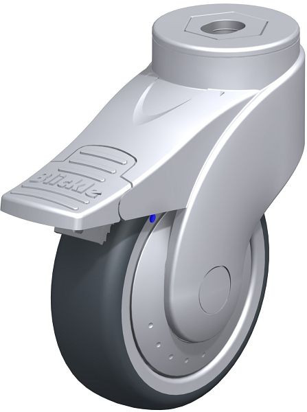 Blickle LWGX-TPA 101XK-FI-FK Kunststoff-Lenkrolle WAVE, rostfrei, mit Rückenloch & Feststeller, Thermoplastisches Gummi-Elastomer, Grau, 744651