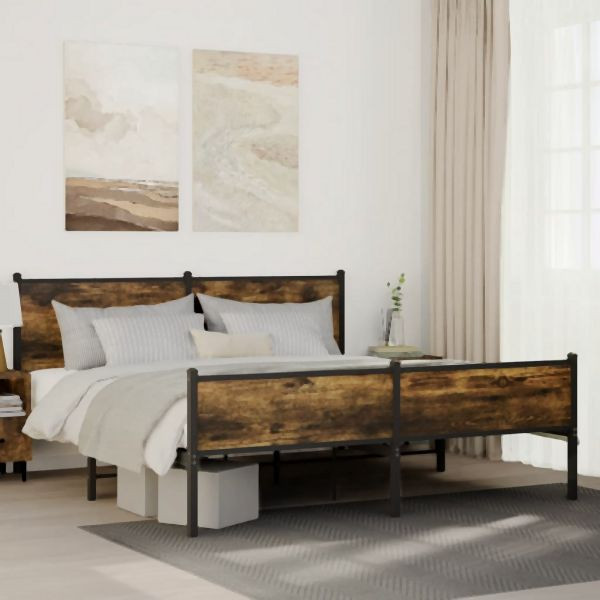 vidaXL Metallbett ohne Matratze Räuchereiche 180x200 cm, 3301387