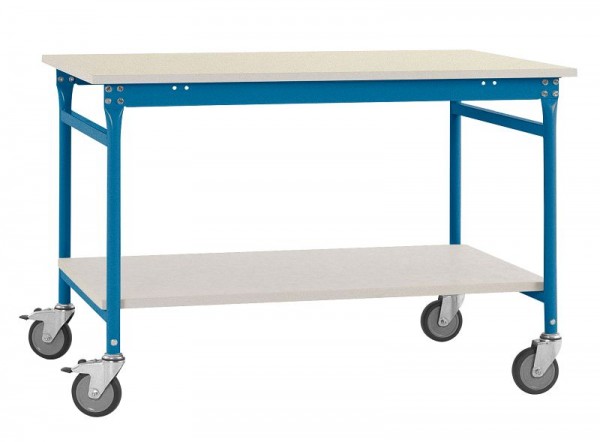 Manuflex Komplett-Beistelltisch BASIS mobil mit Kunststoff-Platte + Zwischenboden, BxTxH: 1000 x 600 x 850 mm, Brillantblau, BB5317.5007
