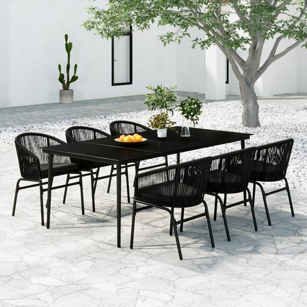 vidaXL 7-teilig Garten-Essgruppe Schwarz, Material: PVC-Rattan, pulverbeschichteter Stahl, 3099243