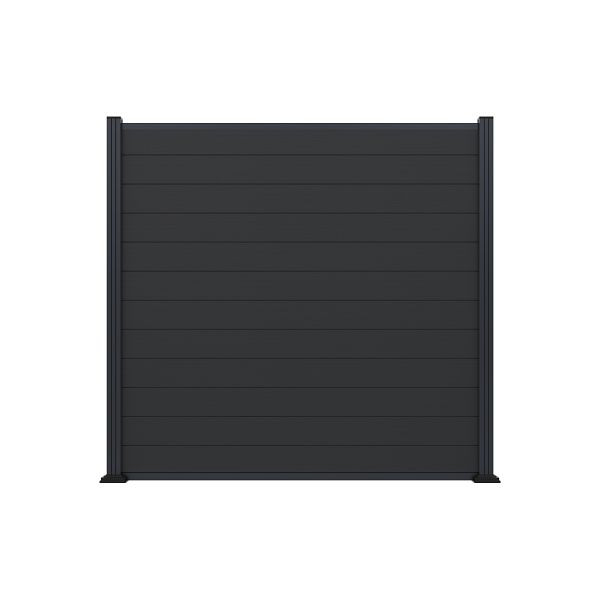 T&J MAX WPC-Steckzaunset, 175 x 168 cm, coextrudiert, Farbe CHARCOAL, Abschlussleiste und Clips separat in silber oder anthrazit, 44631