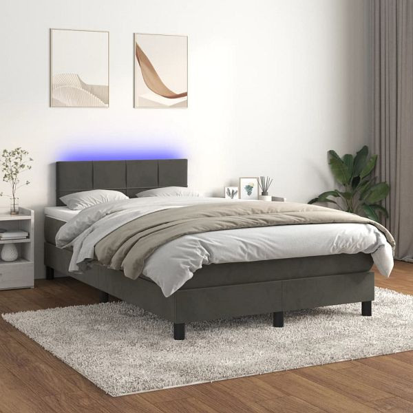 vidaXL Boxspringbett mit Matratze & LED Dunkelgrau 120x200 cm Samt, 3134394