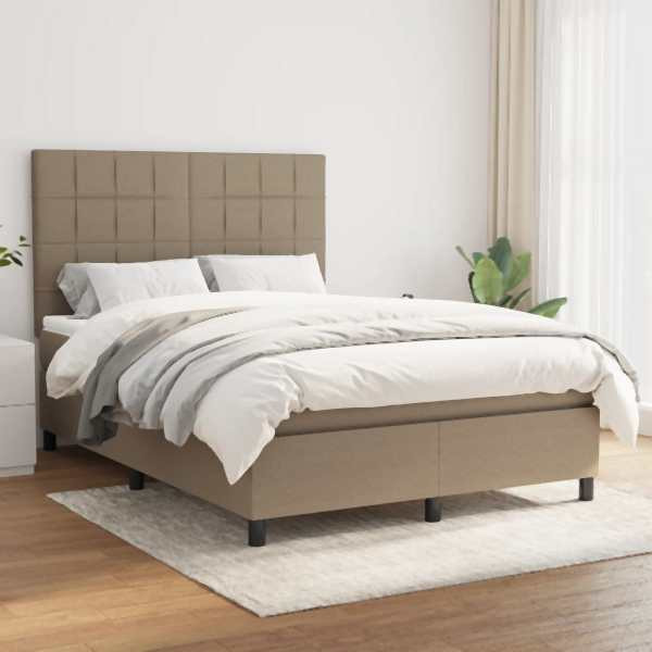 vidaXL Boxspringbett mit Matratze Taupe 140x190 cm Stoff, 3141773