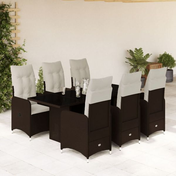 vidaXL 7-tlg. Garten-Bistro-Set mit Kissen Braun Poly Rattan, 3277072