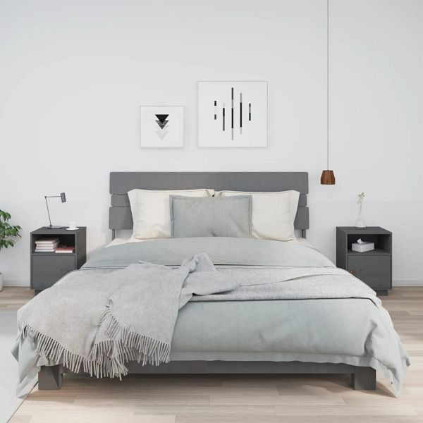 vidaXL Nachttische 2 Stück Grau 40x34x55 cm Massivholz Kiefer, 818320