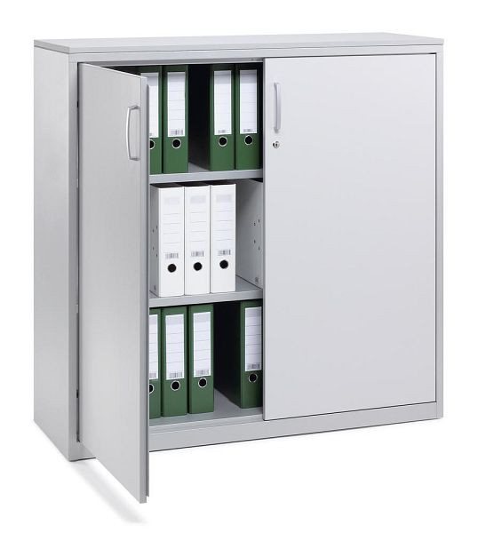 Deskin Flügeltürenschrank CONCEPT LINE, Dekor lichtgrau, Korpus Alusilber, B 800 x H 1160 x T 420 mm, inkl. Topplatte, 2 Fachböden, 3 Ordnerhöhen, 270239