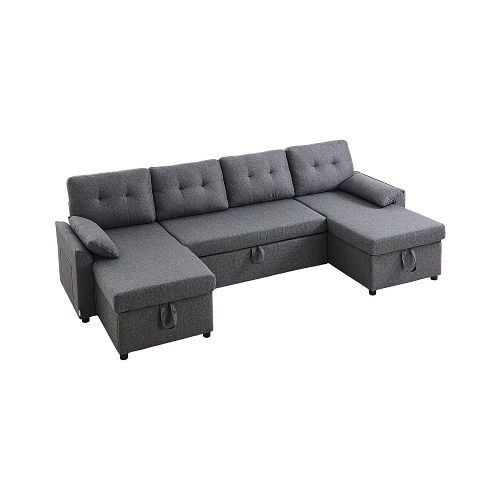 VEVOR U-förmiges Schlafsofa, Bettsofa mit 2 Seitentaschen, 2 Kissen, Doppel-Chaiselongue, für 6 Personen, Stauraum, Metallrahmen, BYSFC110INCHK2QZRV0