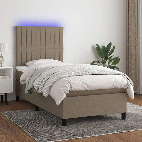 vidaXL Boxspringbett mit Matratze & LED Taupe 80x200 cm Stoff, 3134993