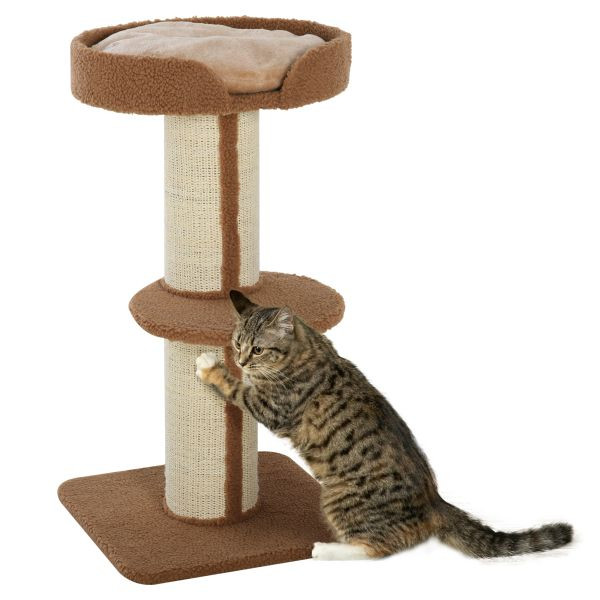 PawHut Katzenbaum Kratzstamm mit Plattform Sisal E1 Spanplatte Plüsch Hellbraun 45 x 45 x 91 cm, D30-269BN