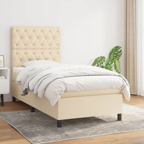 vidaXL Boxspringbett mit Matratze Creme 80x200 cm Stoff, 3141974