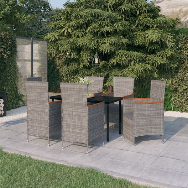 vidaXL 7-teilig Garten-Essgruppe mit Auflagen Grau, 3099463