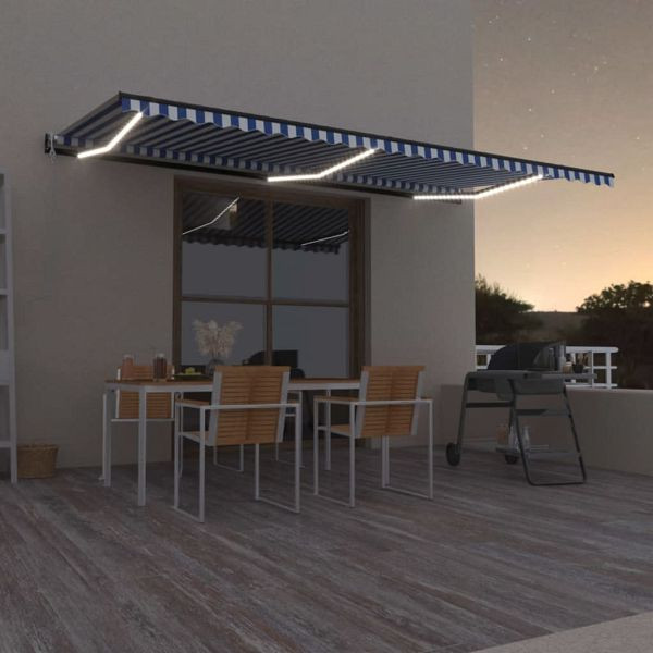vidaXL Automatische Markise mit LED & Windsensor 600x350 Blau und Weiß, 3069251