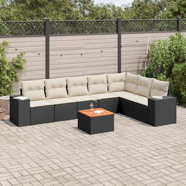 vidaXL 8-teilig Garten-Sofagarnitur mit Kissen Schwarz Poly Rattan, 3257806