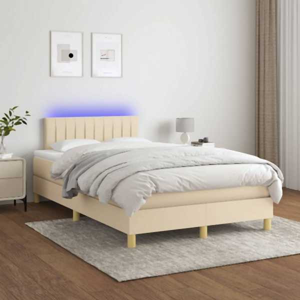 vidaXL Boxspringbett mit Matratze & LED Creme 120x200 cm Stoff, 3133866
