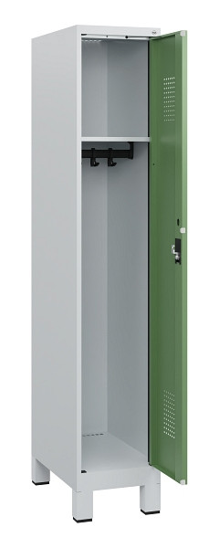 C+P Spind Evolo PLUS, Füße, 1 Abteil, 1630x300x500mm, 7035/6011, Zylinderschloss, 0490105-10 S10037