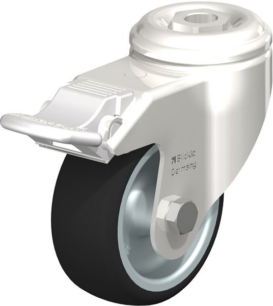 Blickle LKRXA-PATH 80G-FI Edelstahl-Apparate-Lenkrolle mit Rückenloch & Feststeller, Thermoplastisches Polyurethan, Grau, 291674