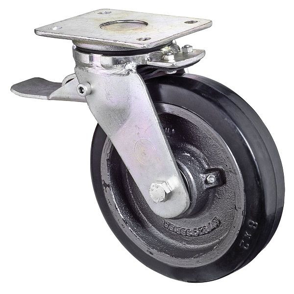 BS Rollen Schwerlastrolle mit Rad-/Feststeller, Breite 100 mm, Ø200 mm, bis 675 kg, Elastik-Reifen schwarz, Radkörper Guss, Kugellager, RR120.B81.203