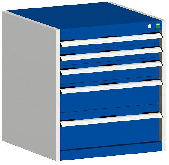 bott cubio Schubladenschrank bestückt mit 5 Schubladen BxTxH: 650 x 650 x 700 mm, RAL 7035/5010, 40019027.11V