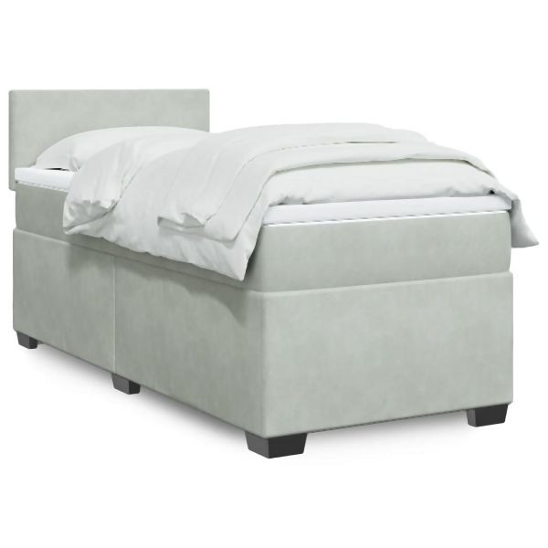 vidaXL Boxspringbett mit Matratze Hellgrau 90x200 cm Samt, 3288504