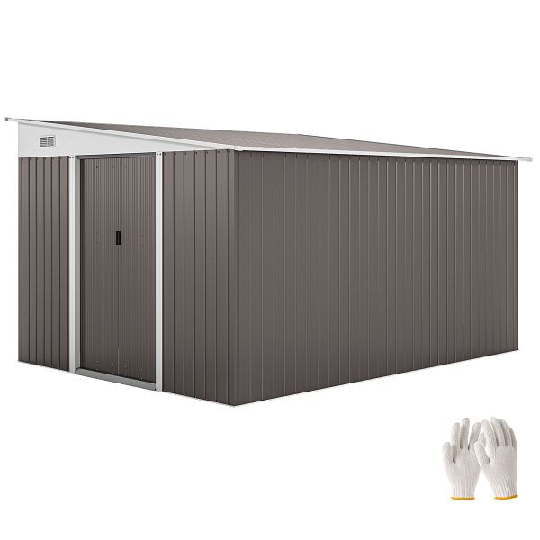 Outsunny Metall-Geräteschuppen Schrägdach verriegelbare Doppeltür 2,8 x 3,45 x 2,01m Grau, 845-529GY
